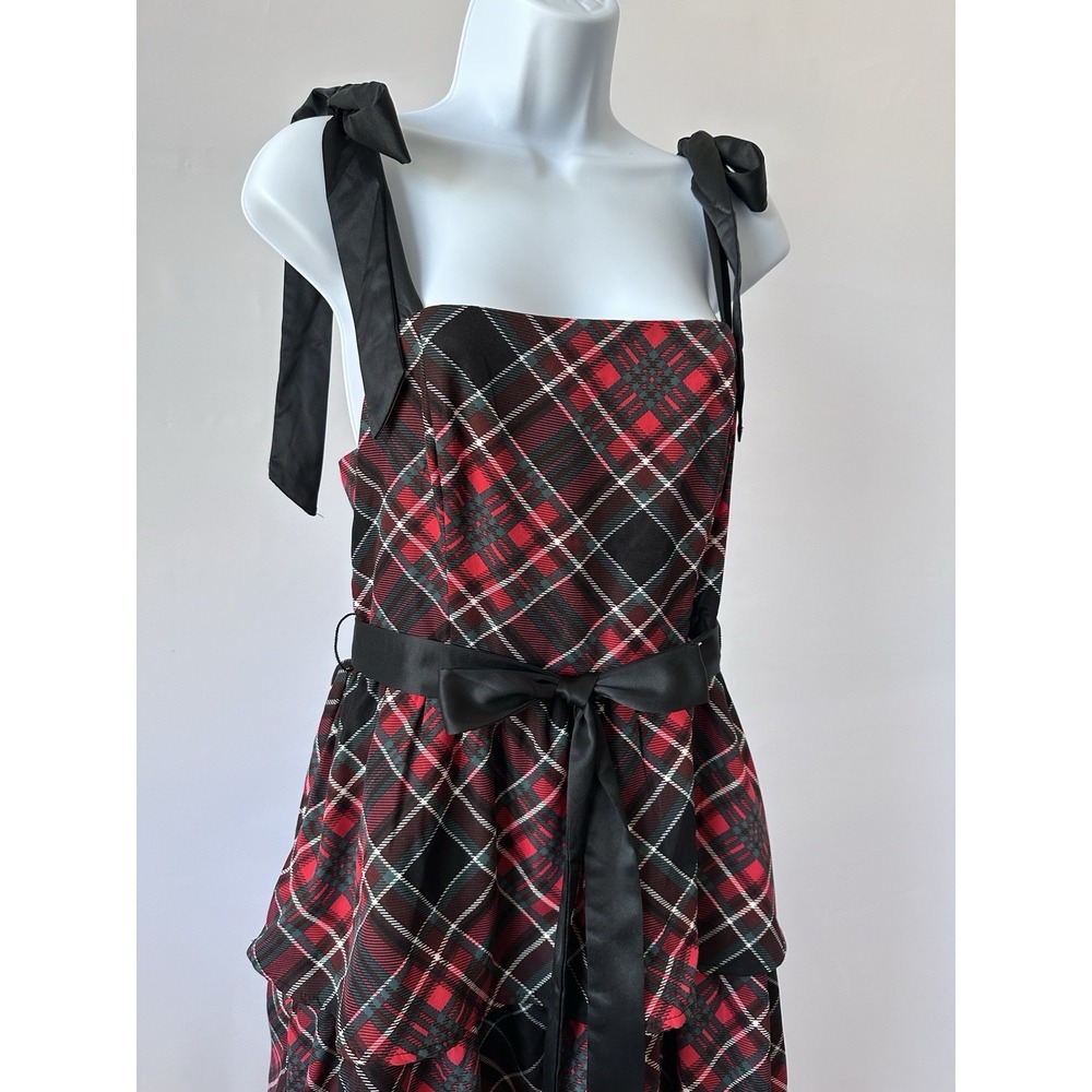 NWT Francesca's Women's Sz: S Charlotte Red Green Plaid Tiered Midi Dress - Picture 2 of 7